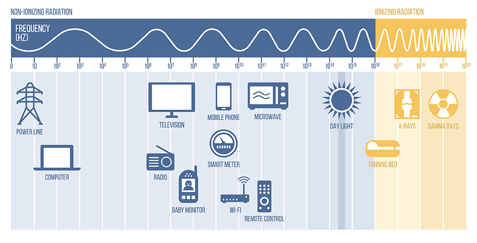 The electromagnetic spectrum diagram with frequencies, waves and examples