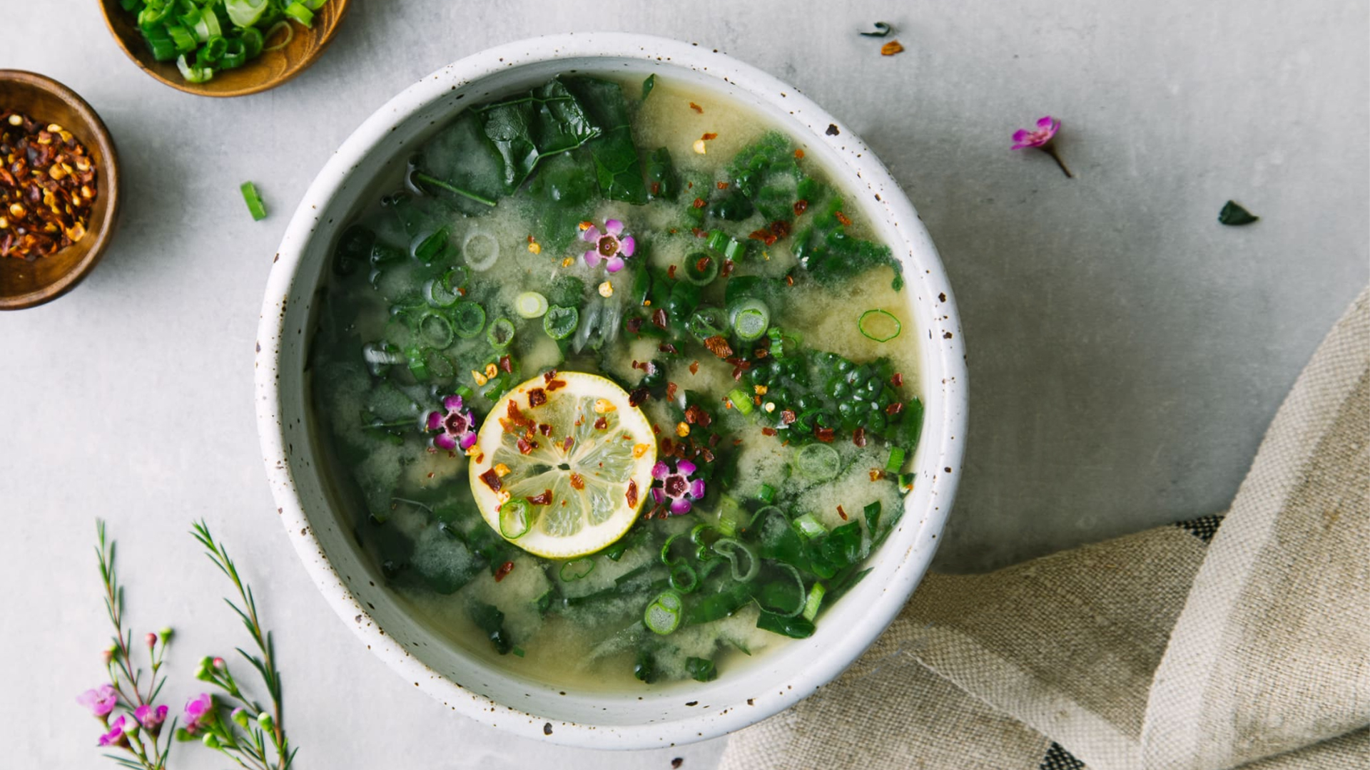 Roasted Garlic Miso Soup with Greens